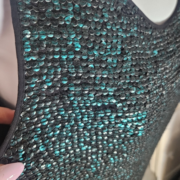0006 Renzo + Kai Sequin Shift Dress Green Teal Black Mermaid Festival Size XS - Picture 5 of 14